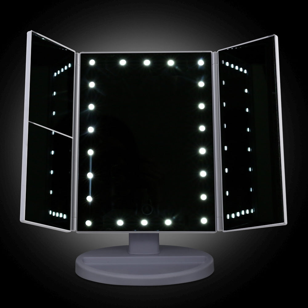 Makeup Mirror 1X2X3X Magnifying With 22 Led Light Tri-Fold Storage