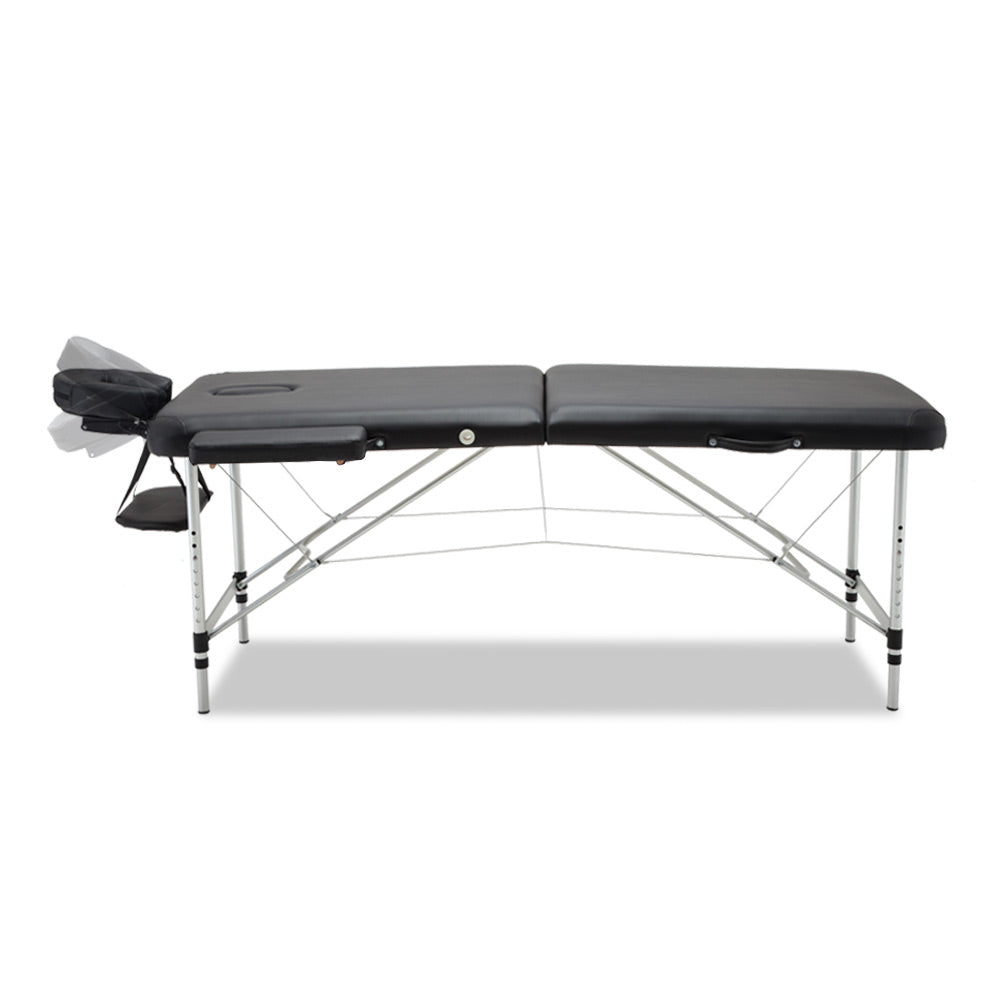 Massage Table 55Cm Portable 2 Fold Aluminium Beauty Bed Black