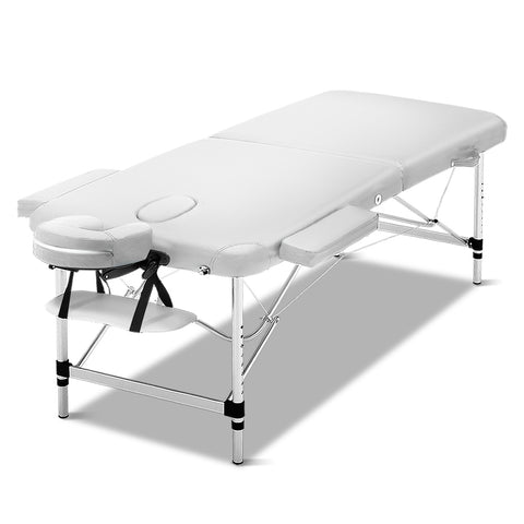 Massage Table 75Cm Portable 2 Fold Aluminium Beauty Bed White