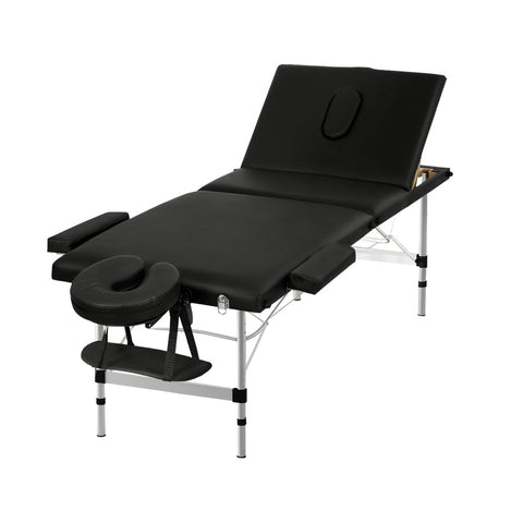 Massage Table 65Cm Portable 3 Fold Aluminium Beauty Bed Black