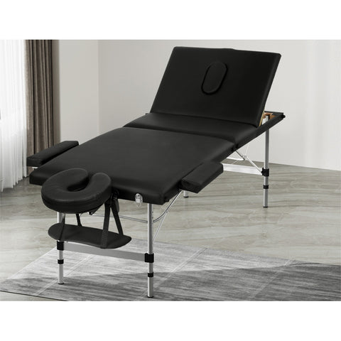 Massage Table 65Cm Portable 3 Fold Aluminium Beauty Bed Black