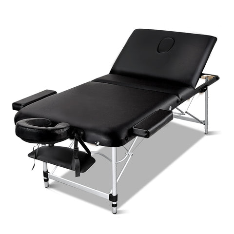Massage Table 80Cm Portable 3 Fold Aluminium Beauty Bed Black