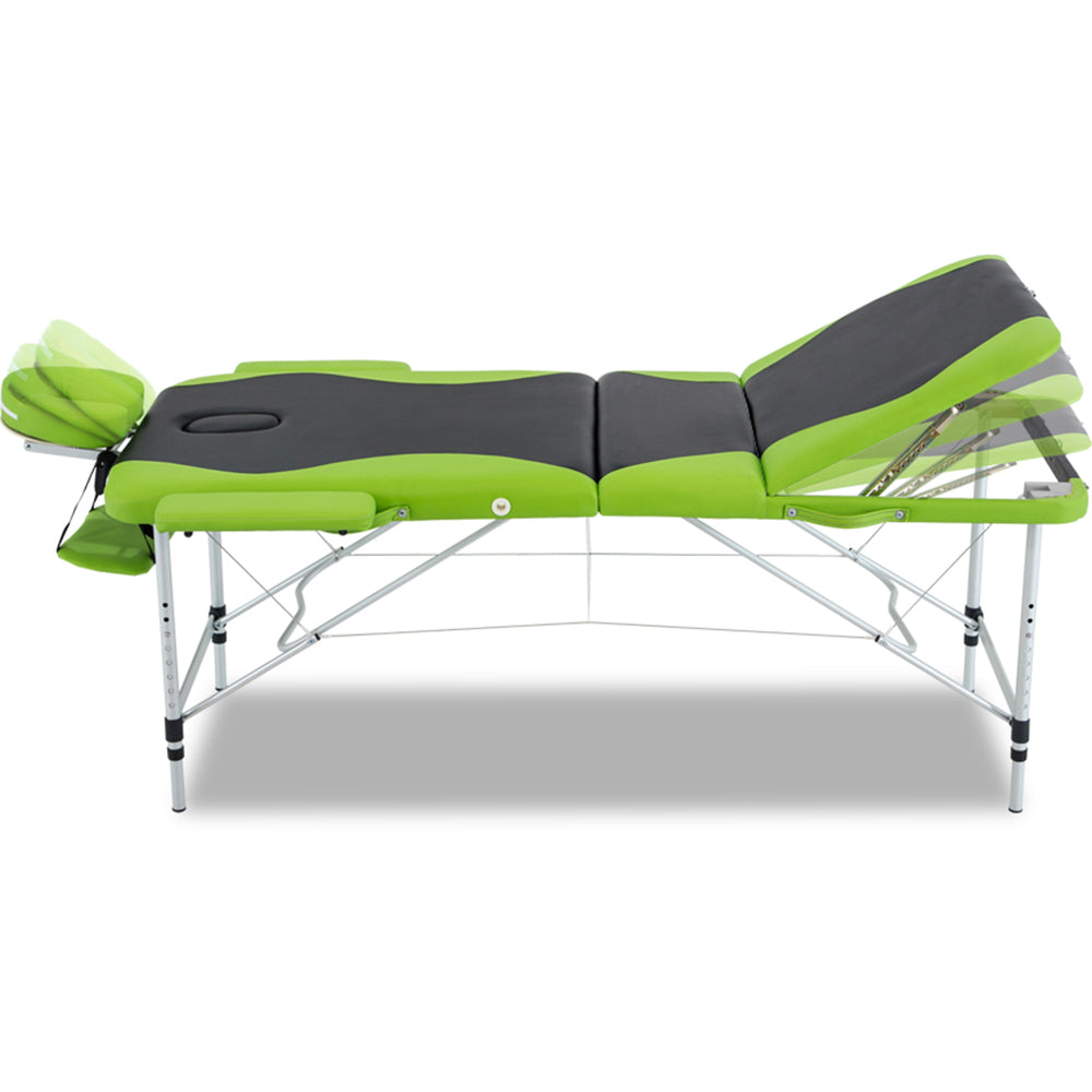 Massage Table 75Cm Portable 3 Fold Aluminium Beauty Bed Green