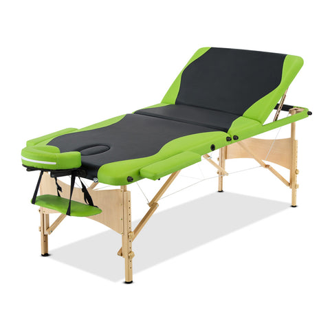 Massage Table 70Cm Portable 3 Fold Wooden Beauty Bed Green
