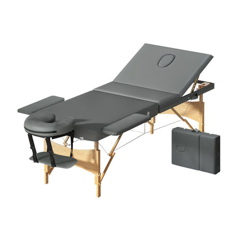Massage Table 75Cm Portable 3 Fold Wooden Beauty Bed Grey