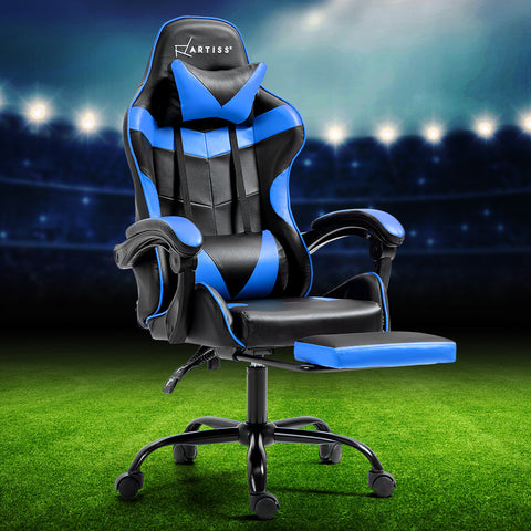 Gaming Office Chair Recliner Footrest Blue