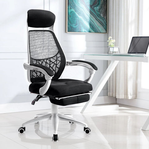 Mesh Office Chair Recliner Black White