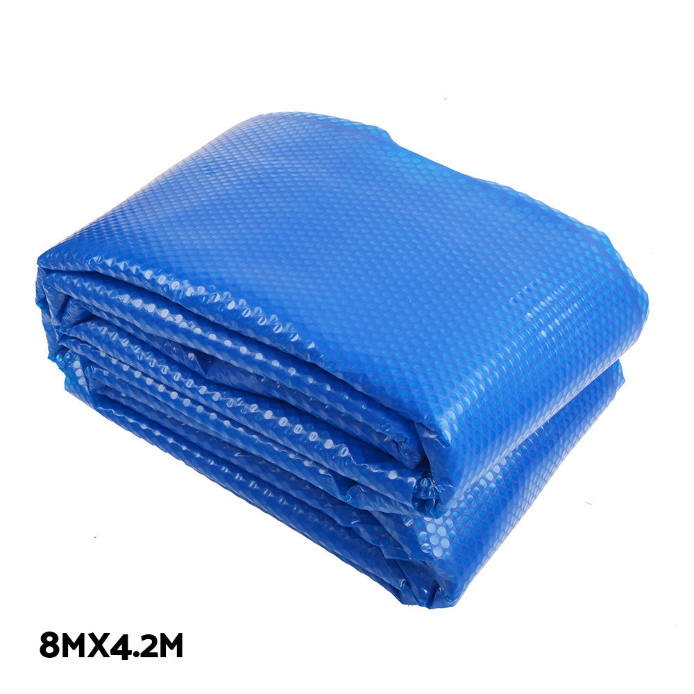Pool Cover 500 Micron 8X4.2M Silver Swimming Pool Solar Blanket 5.5M Blue Roller