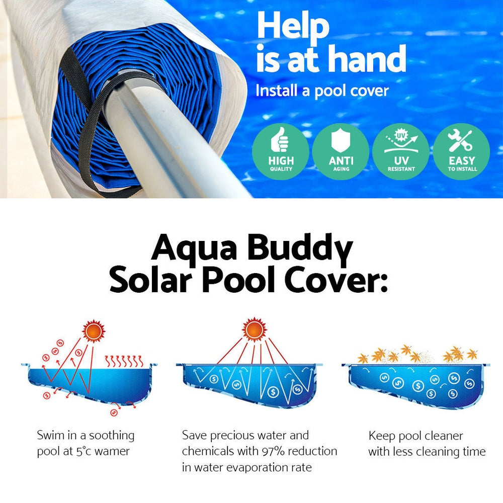 Pool Cover 500 Micron 8X4.2M Silver Swimming Pool Solar Blanket 5.5M Blue Roller