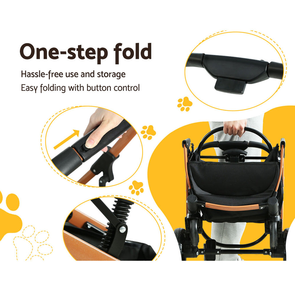 Pet Stroller Dog Pram Large Cat Carrier Travel Foldable 4 Wheels Pushchair Double