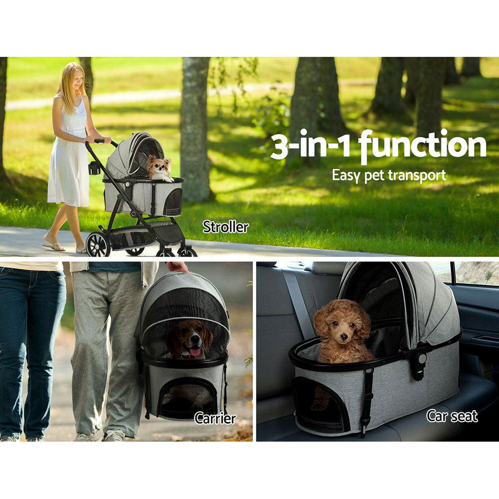 Pet Stroller Dog Pram Large Cat Carrier Travel Pushchair 4 Wheels Foldable