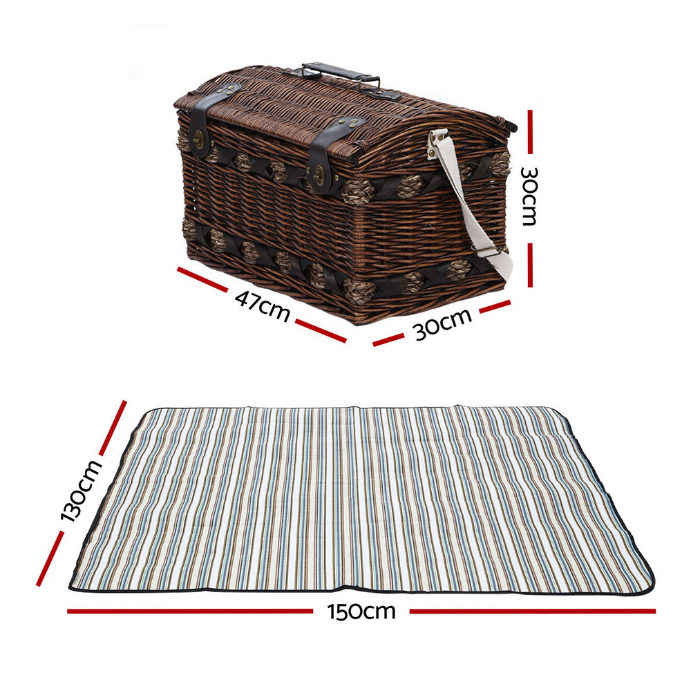 4 Person Picnic Basket Set Insulated Storage Blanket