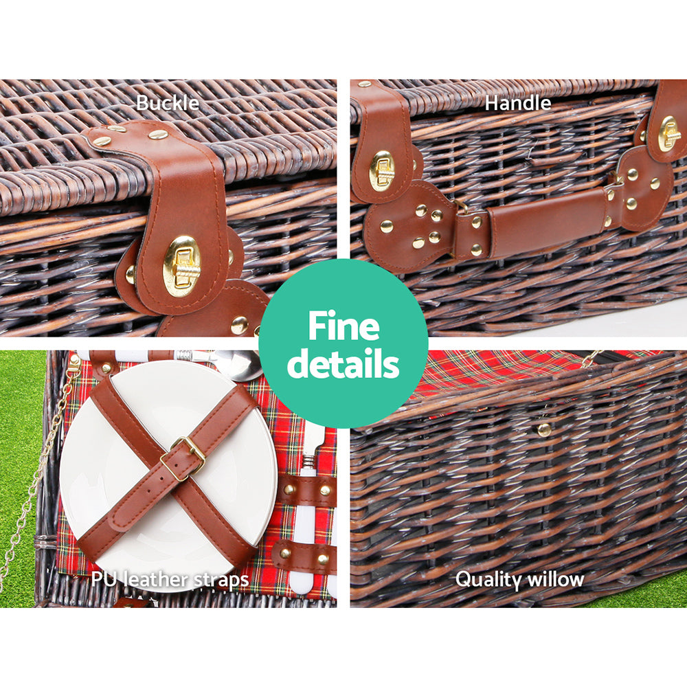 4 Person Picnic Basket Set Insulated Blanket Bag Red