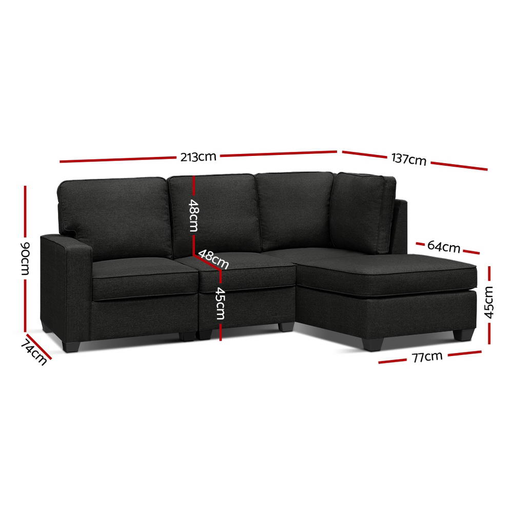 Modular Sofa Chaise Set 4-Seater Dark Grey