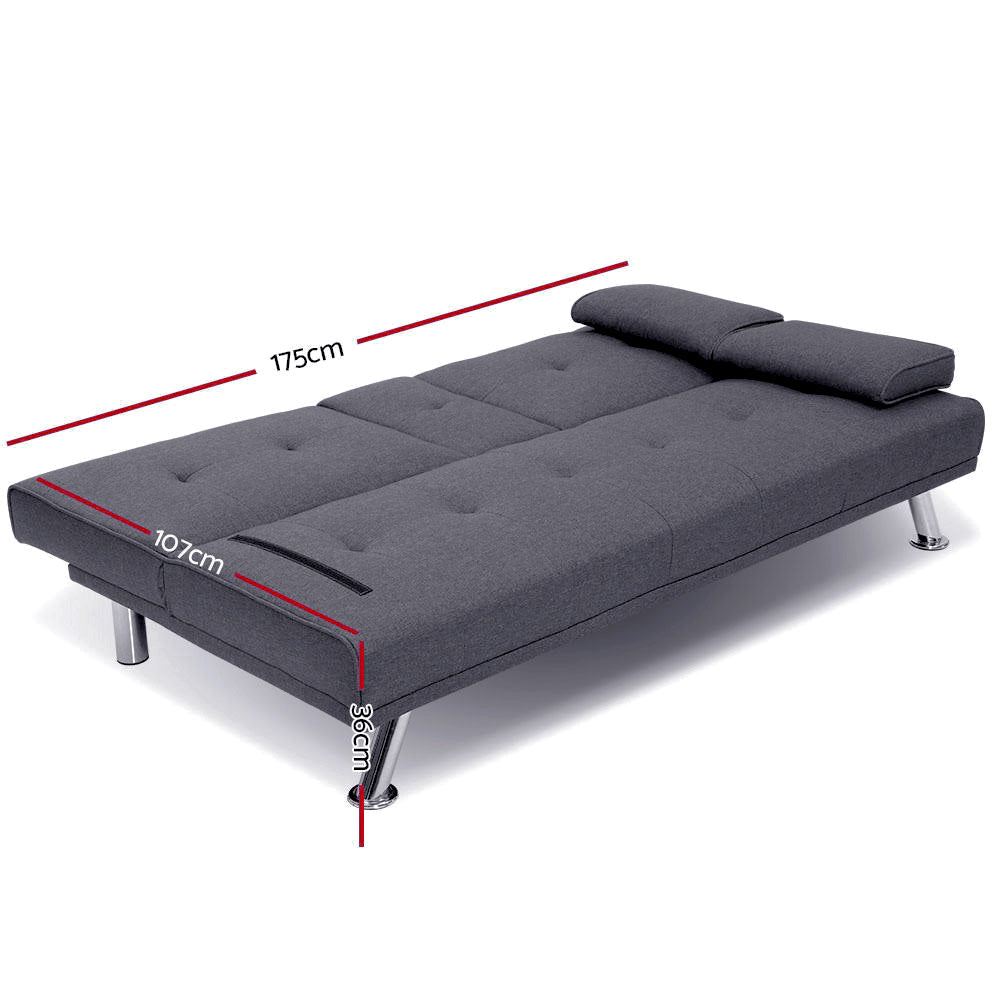 Sofa Bed 175Cm Dark Grey Fabric