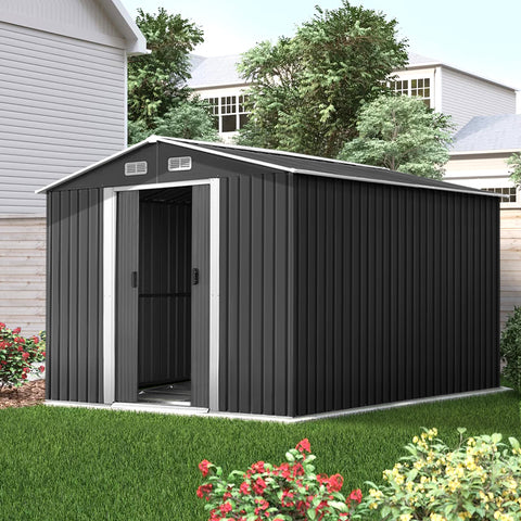 2.6X3.9M Garden Shed With Metal Base And Sliding Door