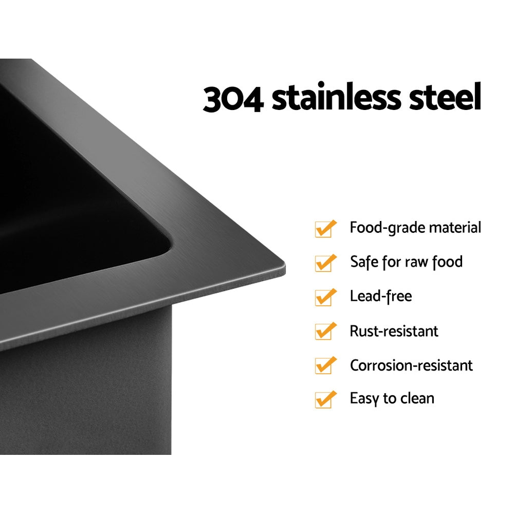 Kitchen Sink 51X45Cm Stainless Steel Basin Single Bowl Laundry Black
