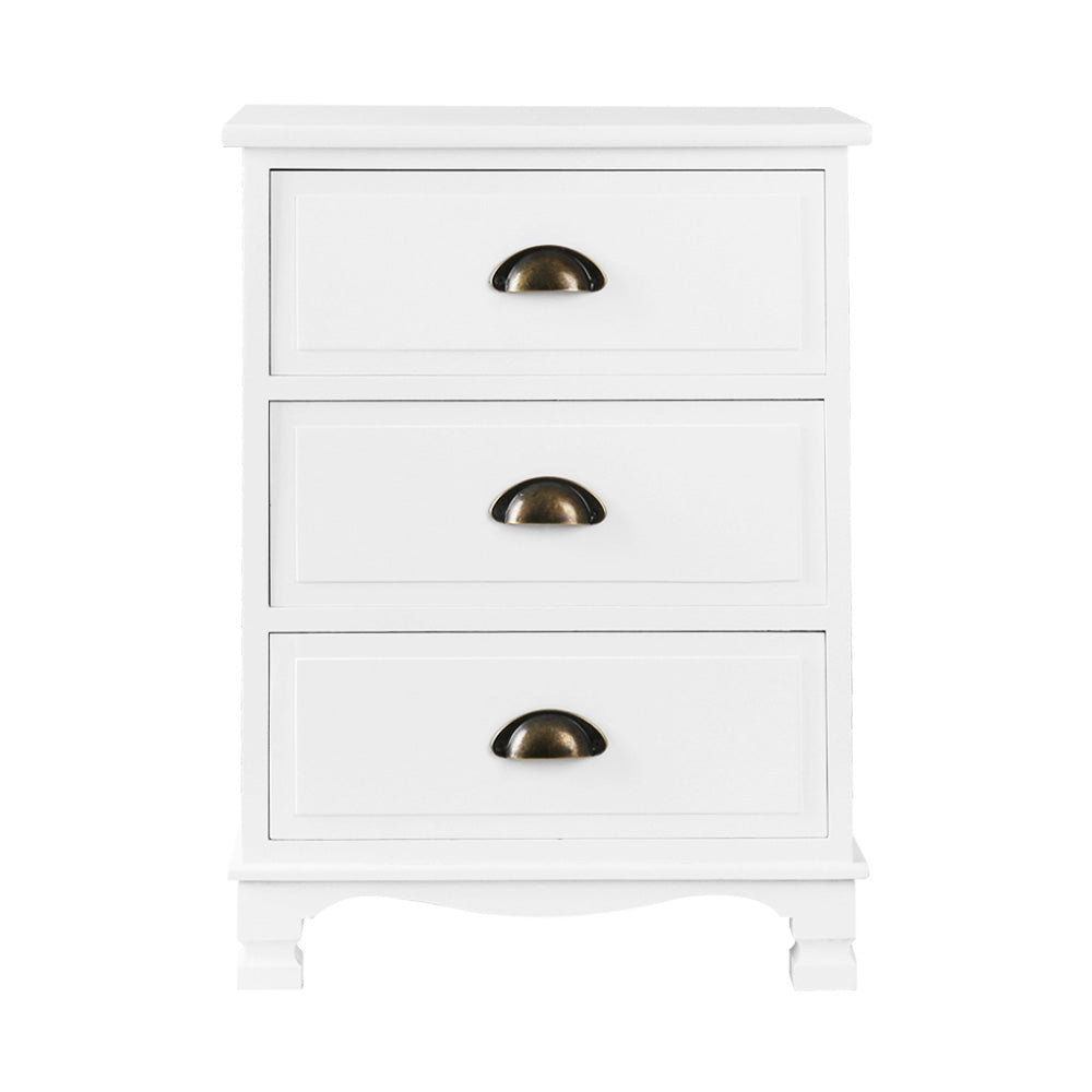 Bedside Table 3 Drawers Vintage - Thyme White
