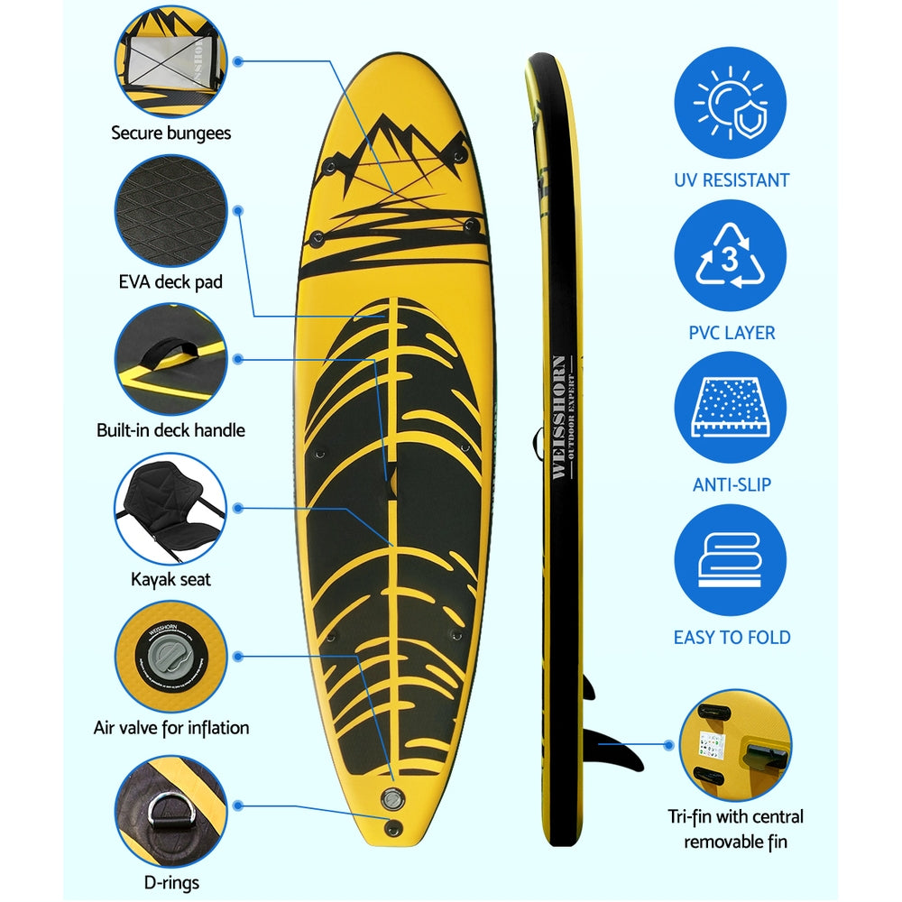Stand Up Paddle Board 10.6Ft Inflatable Sup Surfboard Paddleboard Kayak Yellow