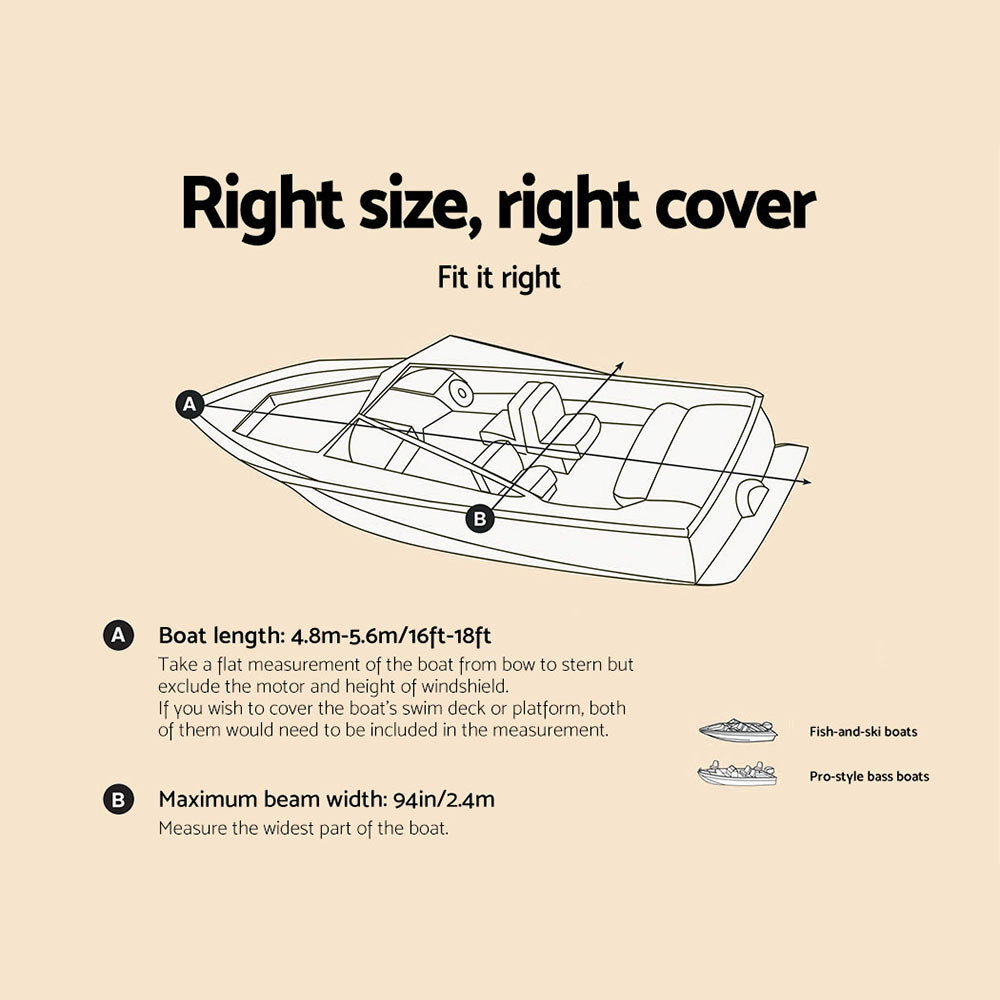 16-18.5Ft Boat Cover Trailerable Marine Grade 600D