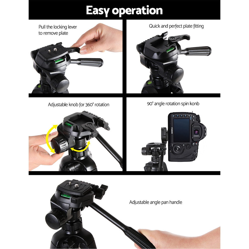 Professional Dslr Camera Tripod Stand, Adjustable 62-160Cm Black
