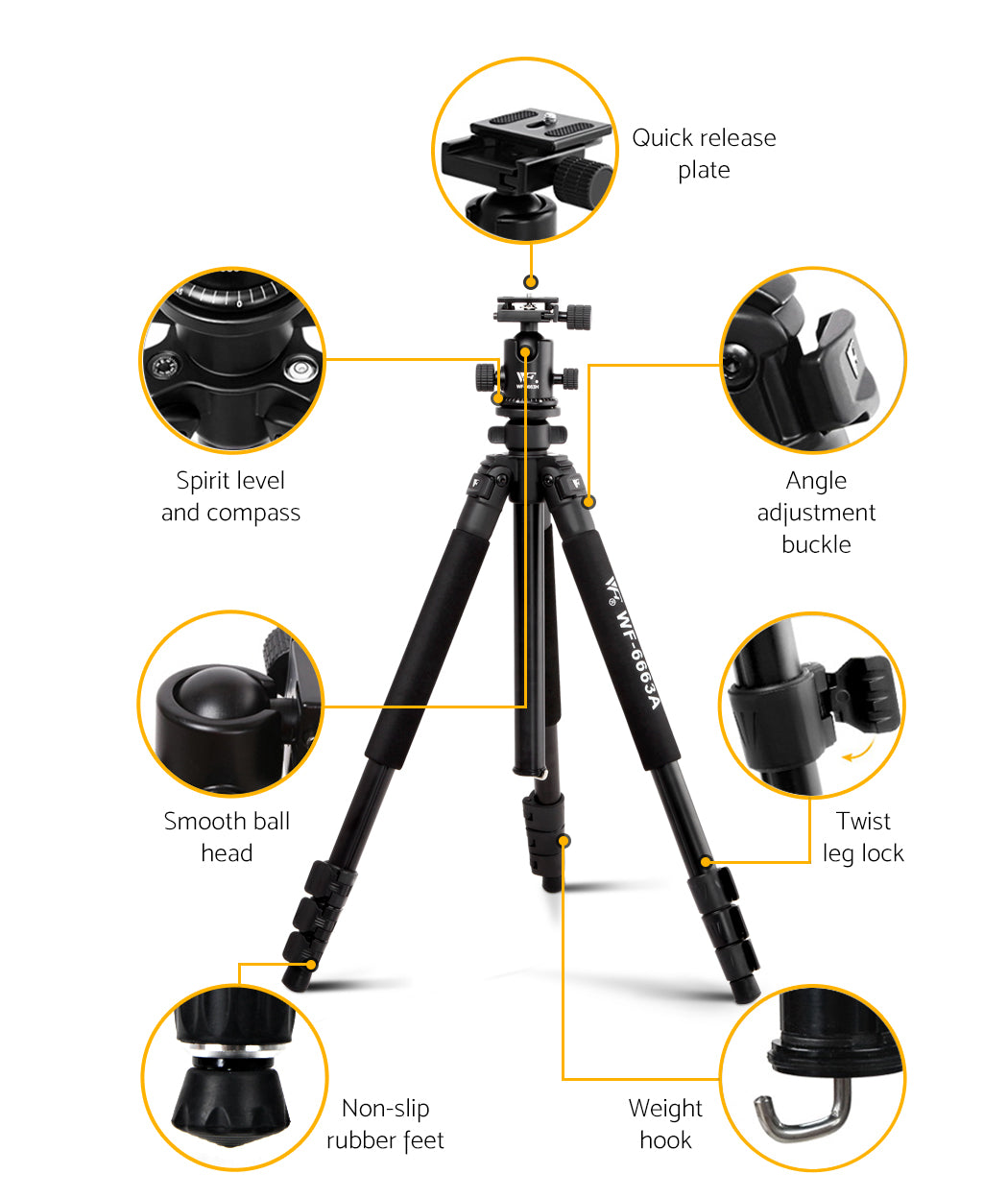 Professional Dslr Camera Tripod Stand, Adjustable 64-173Cm