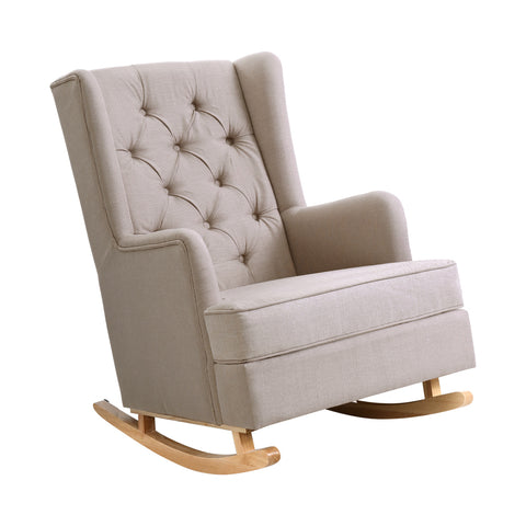 Rocking Chair Armchair Linen Fabric Beige Gaia