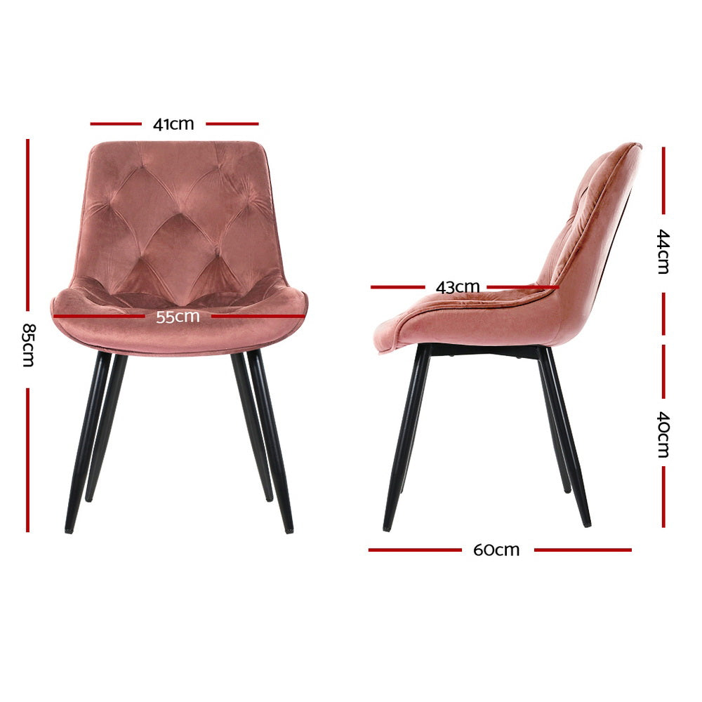2 Starlyn Dining Chairs Kitchen Chairs Velvet Padded Seat Pink
