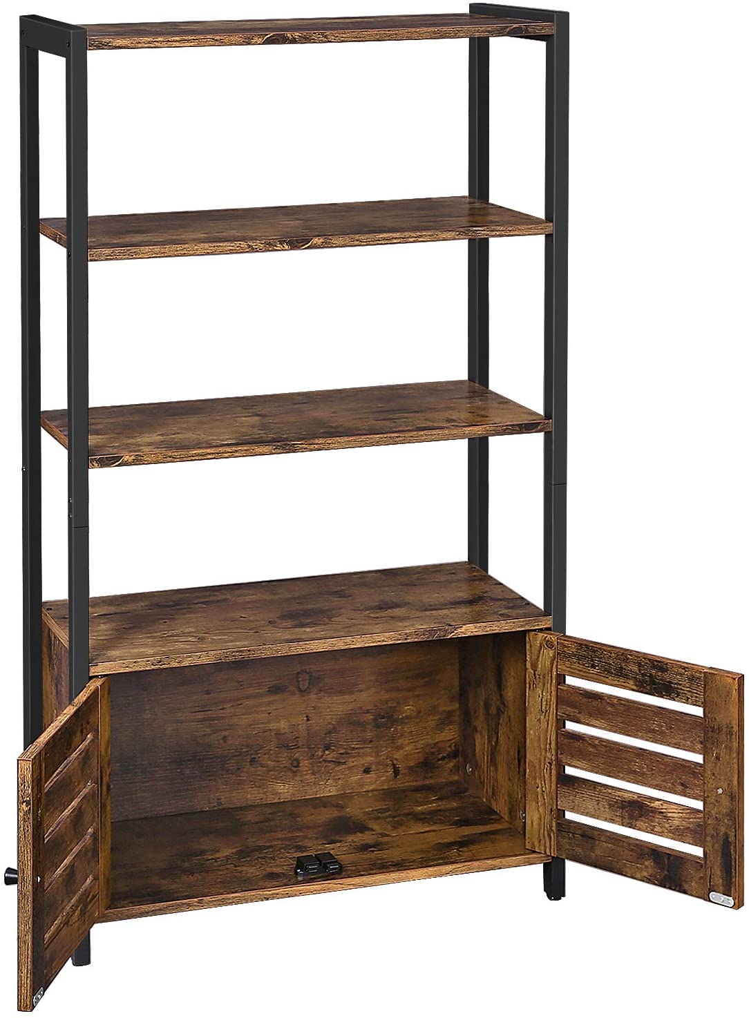 Floor-Standing Storage Cabinet And Cupboard With 2 Doors And 3 Shelves, Rustic Brown