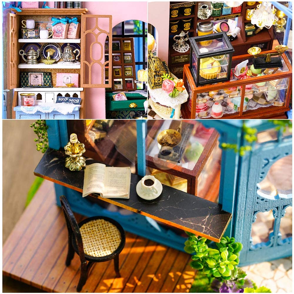 Dollhouse Miniature With Furniture Kit, Dust Proof, Music - Rosa Garden Tea