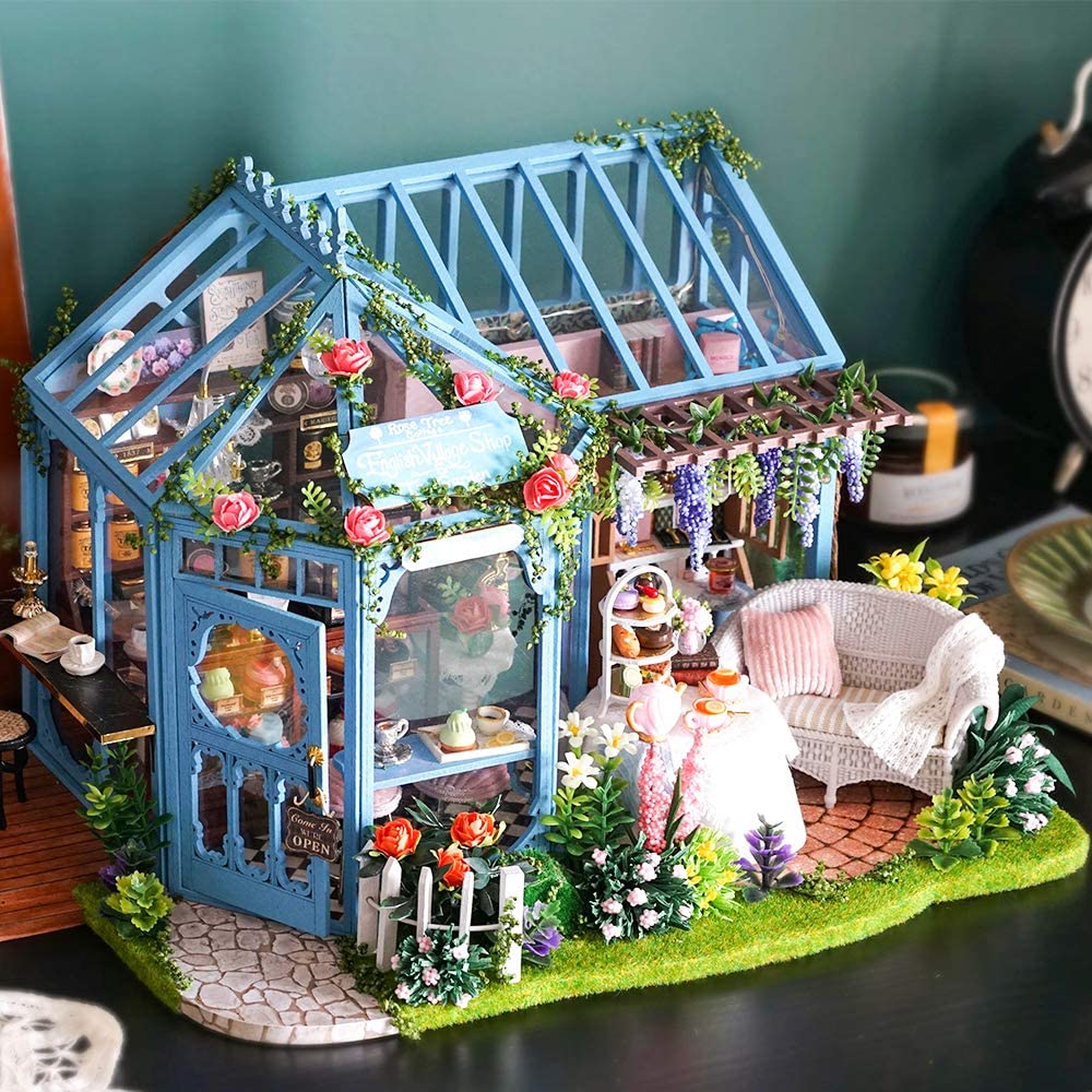 Dollhouse Miniature With Furniture Kit, Dust Proof, Music - Rosa Garden Tea