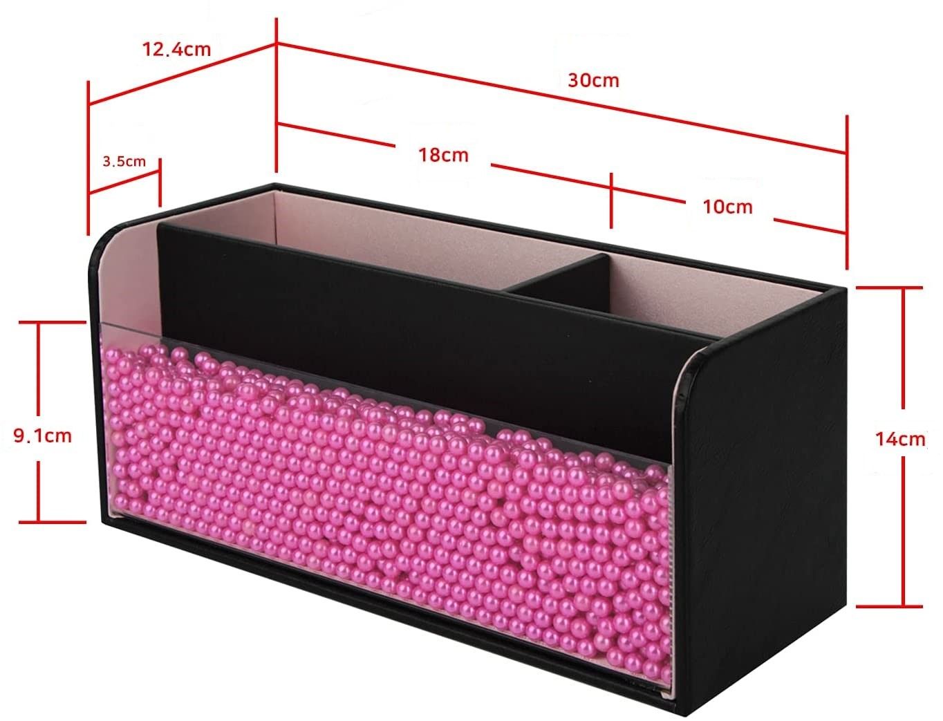 Leather Makeup Brush Organizer With Acrylic Cover And Pink Pearls (Black)