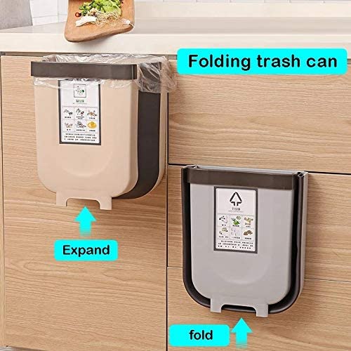 Hanging Trash Can Collapsible Small Garbage Waste Bin for Kitchen Cabinet Door Grey