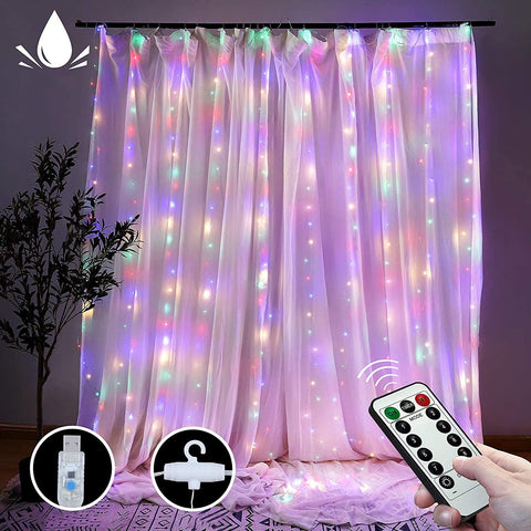 300 Leds Window Curtain Fairy Lights 8 Modes And Remote Control(Multicolor)