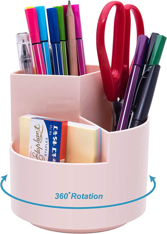 Pink 360° Rotating Pen Holder With 3 Layers For Desk Organization