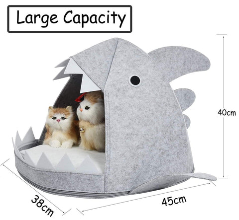 Shark Shape Pet Cave Bed For Cats Andsmall Dogs(Light Grey)