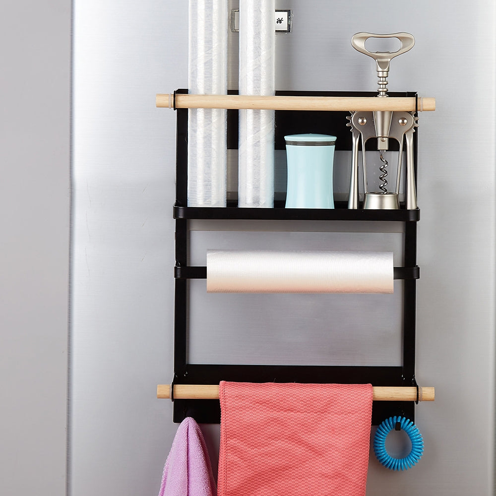 Magnetic Refrigerator Rack With Hooks For Spice Jars And Paper Storage