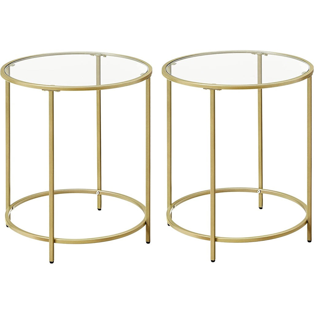 Round Side Tables Set Of 2 Tempered Glass With Steel Frame Gold Lgt037A61