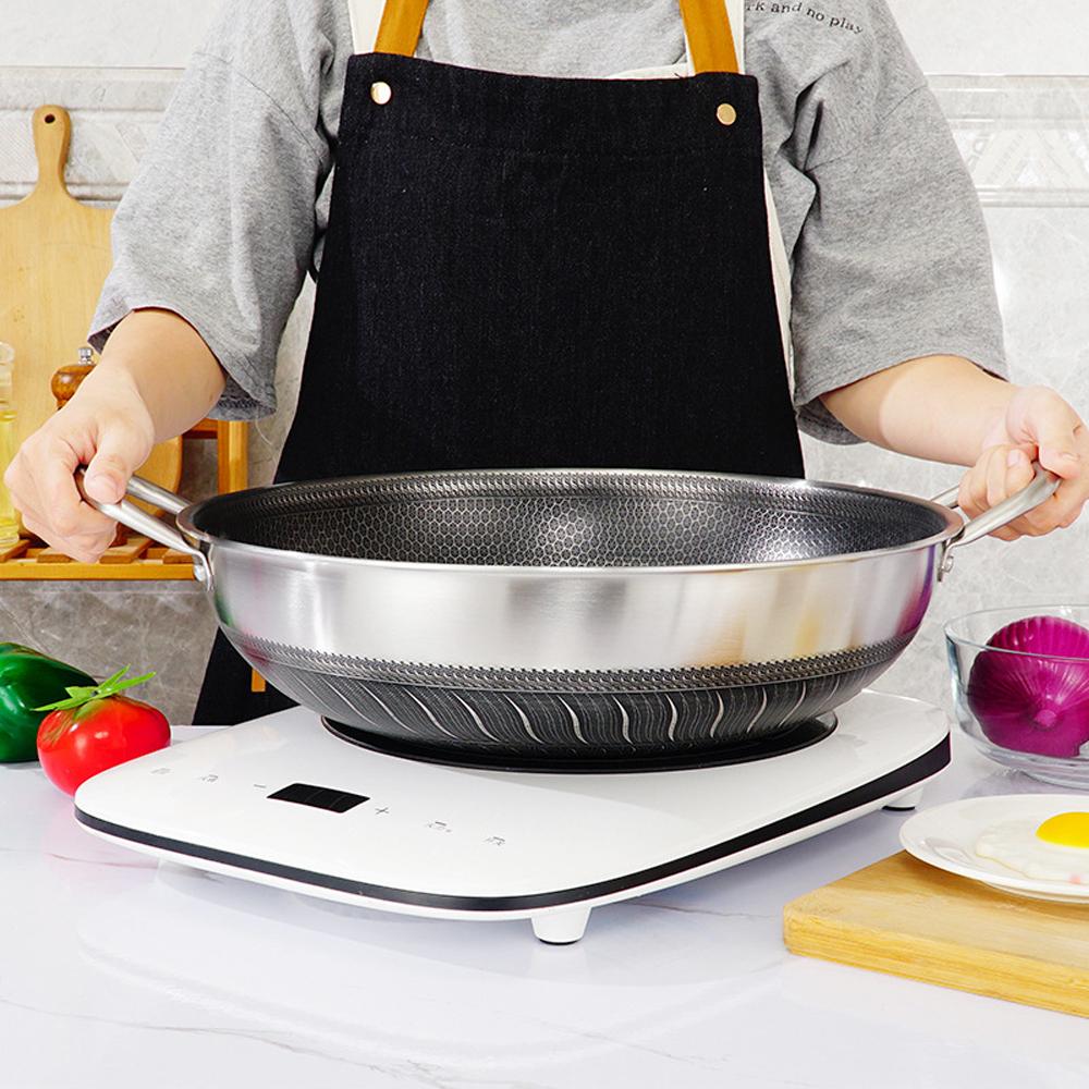 38Cm Non-Stick Stir Fry Cooking Double Ear Wok Without Lid Honeycomb Double Sided