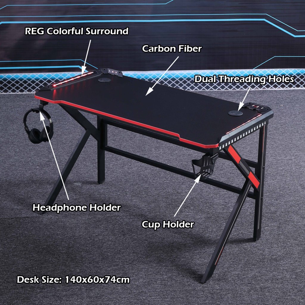 Gaming Desk Desktop Pc Computer Desks Table Office Laptop K-Shaped Legs Black