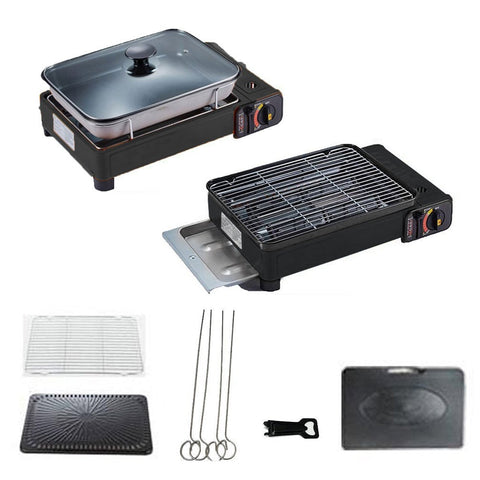 Portable Gas Stove Burner Bbq Camping Gas Cooker With Non Stick Plate Black
