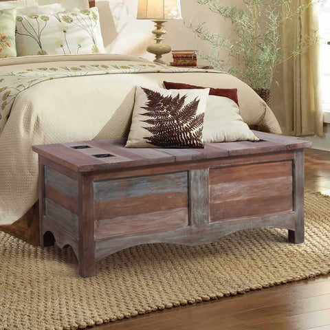 Coffee Table Antique Handcrafted Mango Wood Storage Trunk Chest Box