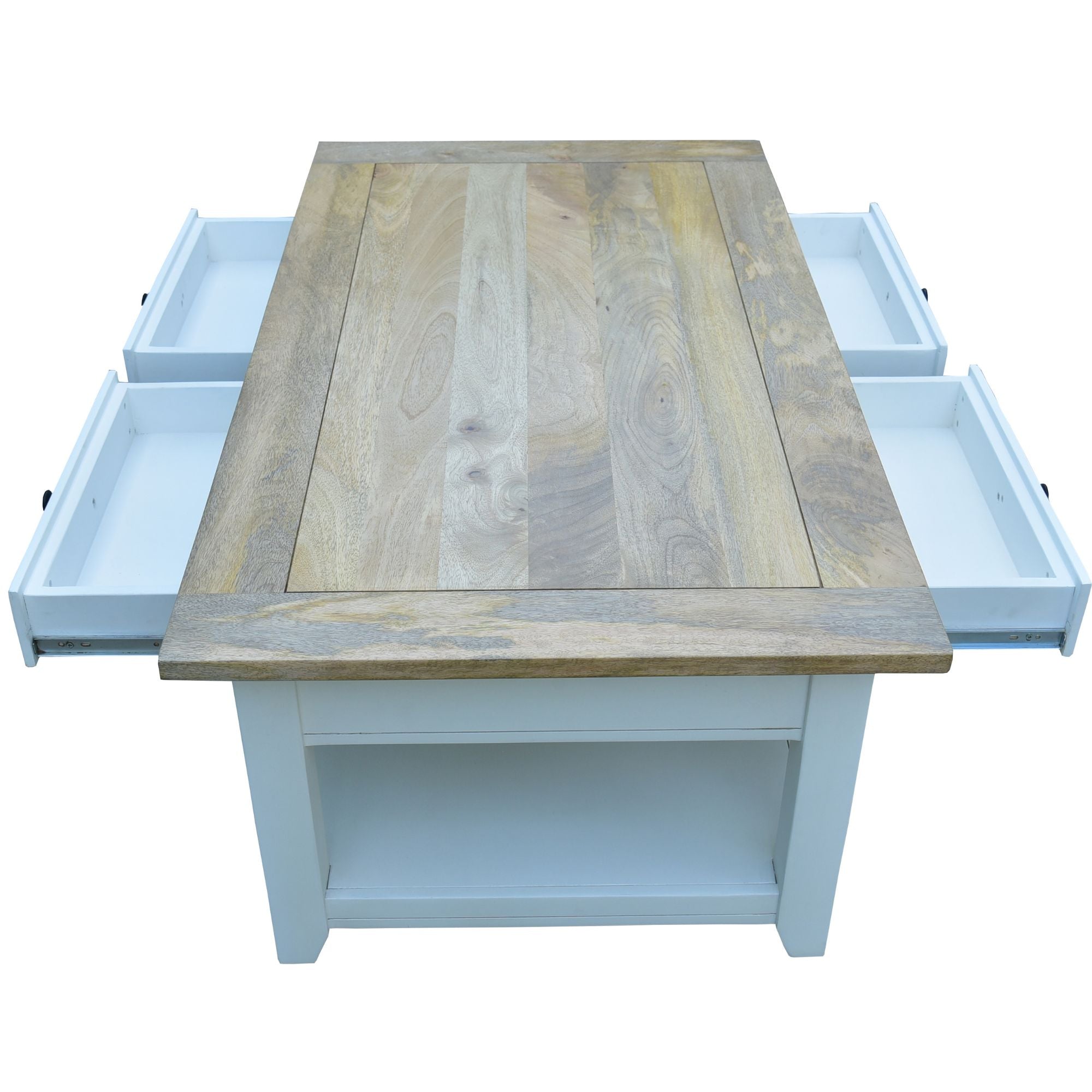 Coffee Table 130Cm 4 Drawers Solid Mango Wood Modern Furniture