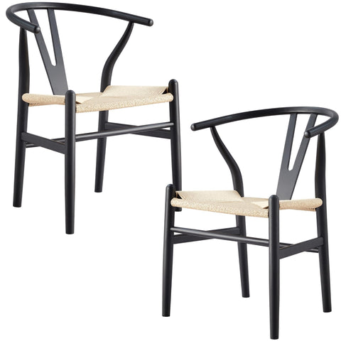 Set Of 2 Wishbone Dining Chair Beech Timber Replica Hans Wenger - Black