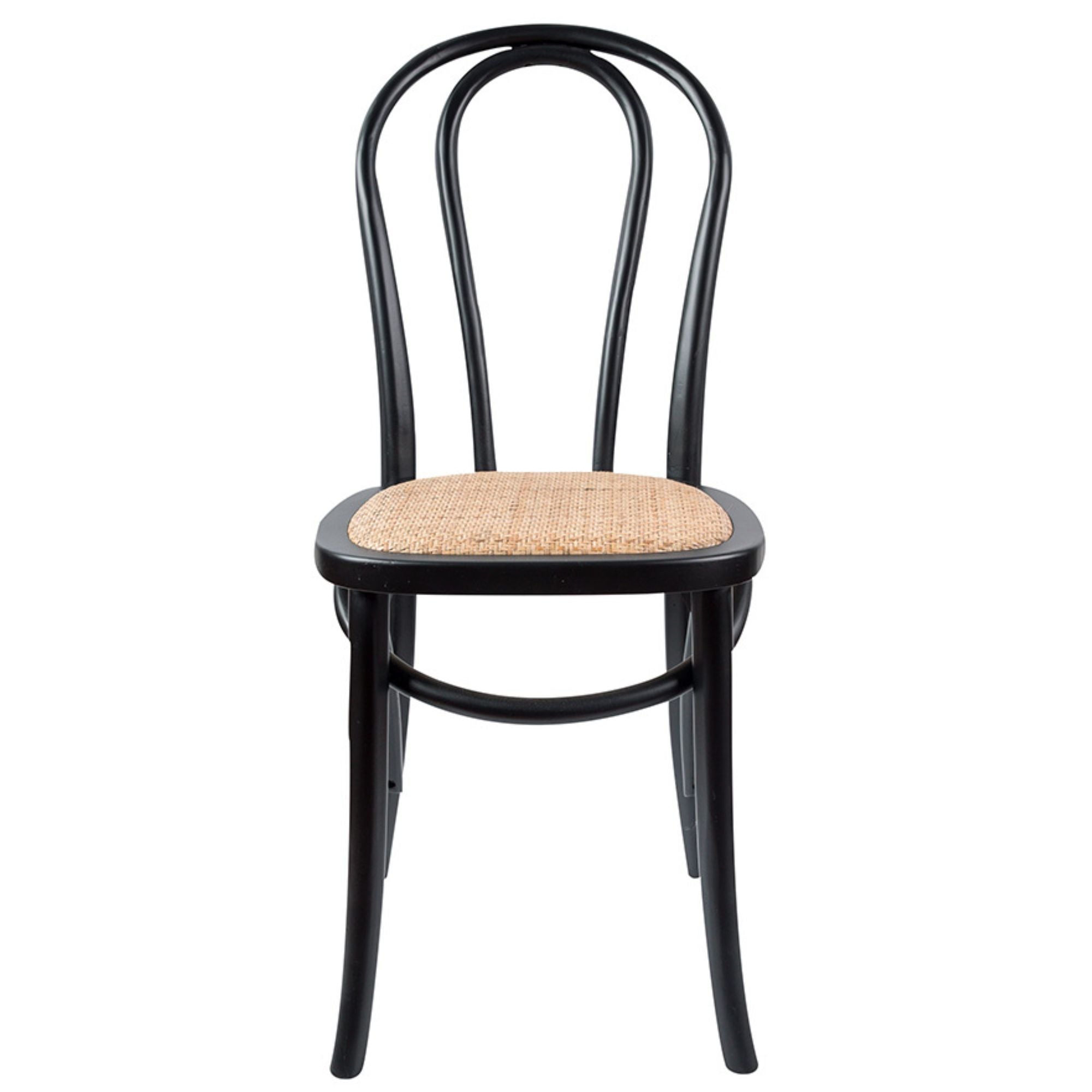Arched Back Dining Chair 4 Set Solid Elm Timber Wood Rattan Seat - Black