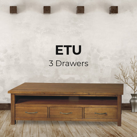 Etu Entertainment Tv Unit 174Cm 3 Drawer Solid Mt Ash Wood - Brown
