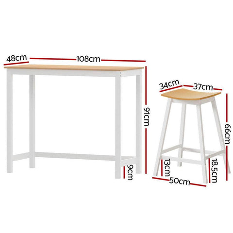 Bar Table and Stools Set Dining Desk Solid Wood Kitchen Chairs Cafe Pub