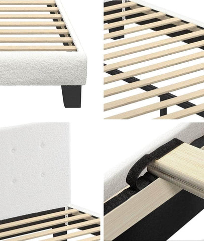 Bed Frame Double Size White Boucle