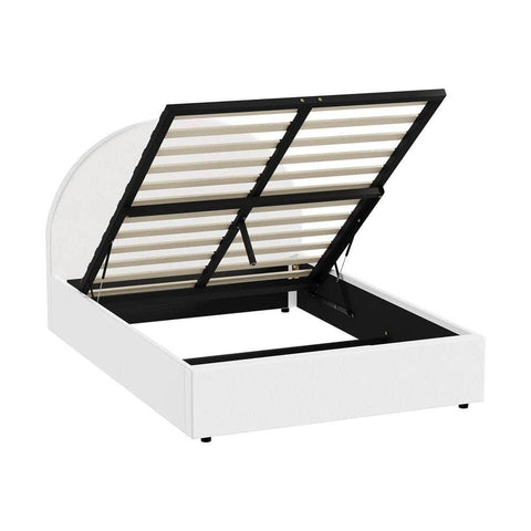 Bed Frame Double Size With Gas Lift Base PU Leather White
