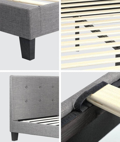 Bed Frame Single Size Wooden Fabric Grey